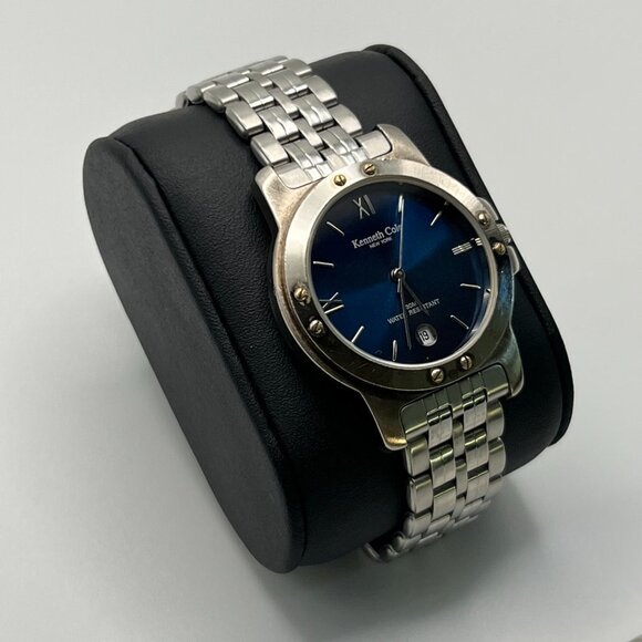 Kenneth Cole Men’s Watch Round Silver and Blue Working - Picture 4 of 6